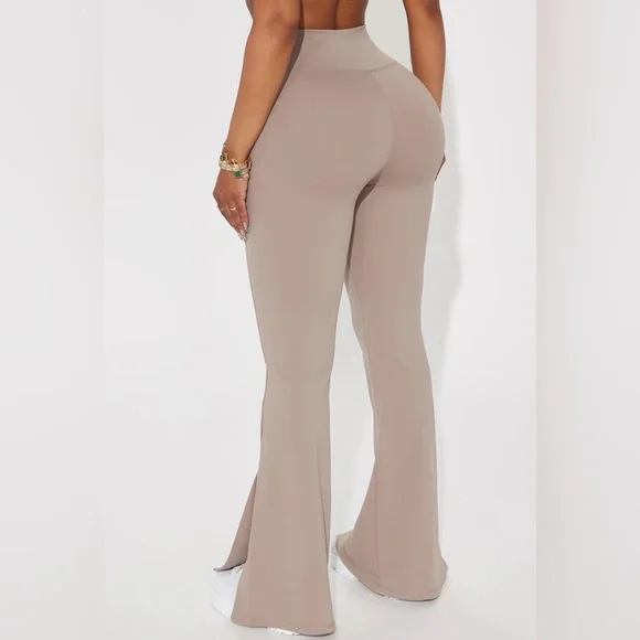 Fashion Nova Pilates Girl Active Flare Pant - Taupe Size Small - Picture 2 of 5